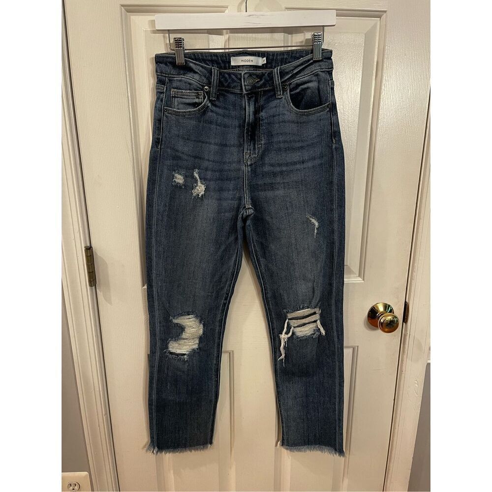 Hidden Jeans Medium Wash Distressed Mom Jeans sz 27 EUC